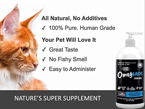 100% Pure Omega 3, 6 & 9 Fish Oil for Dogs and Cats. Supports Skin & Coat Condition, Joint Function, Immune, Brain & Heart Health. All Natural EPA   DHA Fatty Acids. Pet Liquid Food Supplement 8 oz