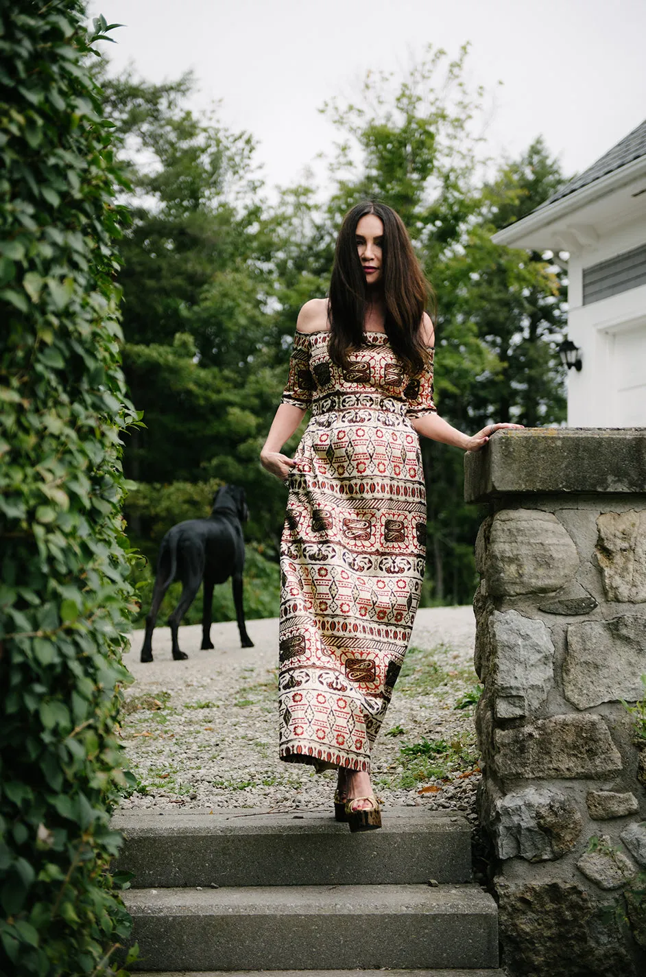 1973 Oscar de la Renta Metallic Silk Brocade Off Shoulder Dress