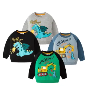 4-Pack Toddler Boys Cartoon Pattern Cotton Long Sleeve Sweatshirt