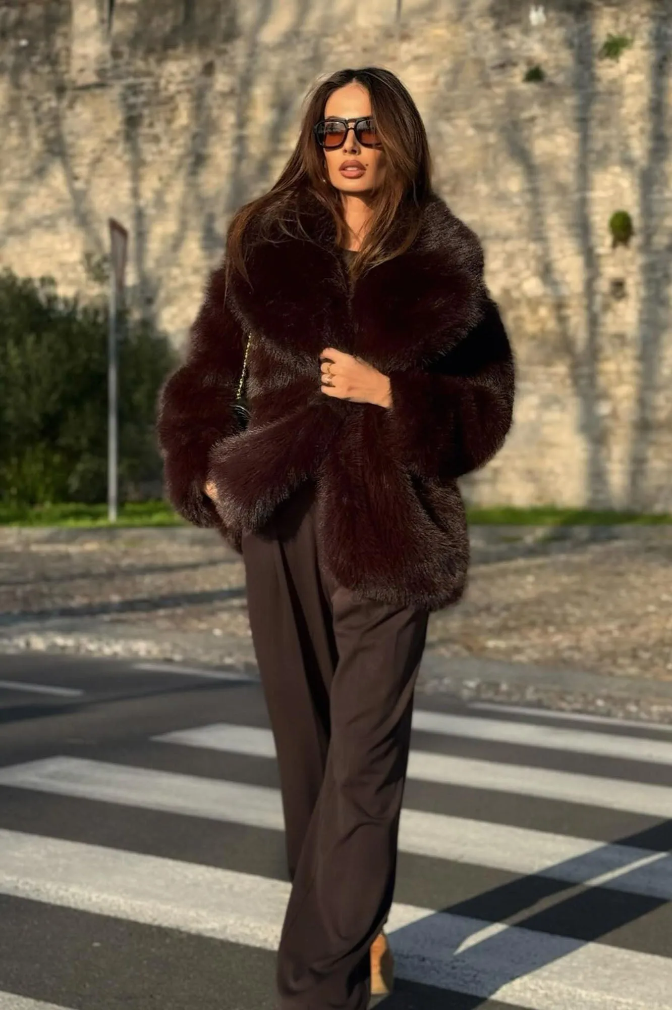 A Little Bit More Faux Fur Coat - Chocolate