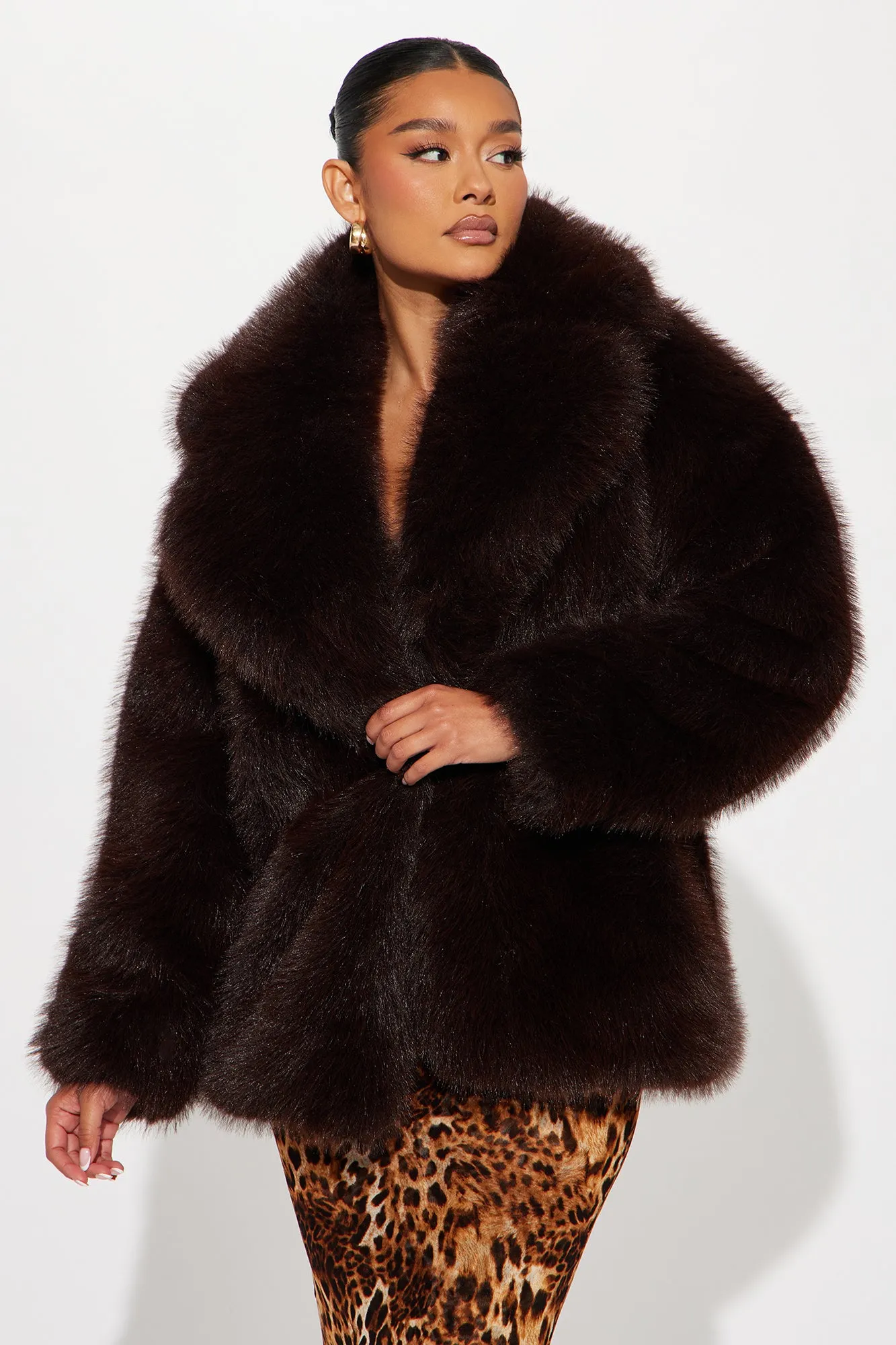 A Little Bit More Faux Fur Coat - Chocolate