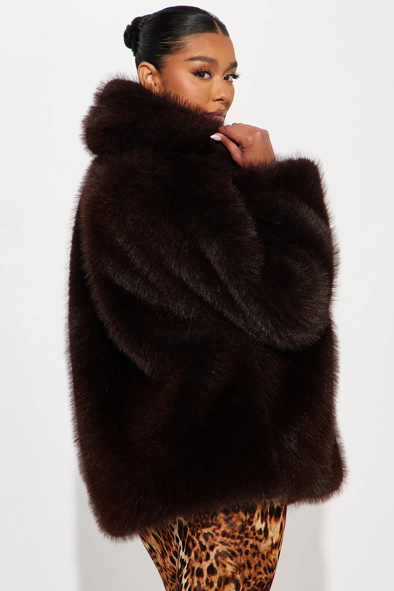 A Little Bit More Faux Fur Coat - Chocolate