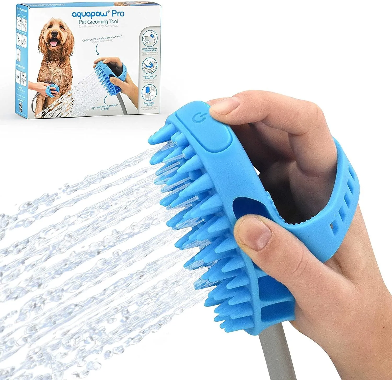 Aquapaw Dog Bath Brush Pro - Sprayer and Scrubber Tool in One - Indoor/Outdoor Dog Bathing Supplies - Pet Grooming for Dogs or Cats with Long and Short Hair - Dog Wash with Hose and Shower Attachment