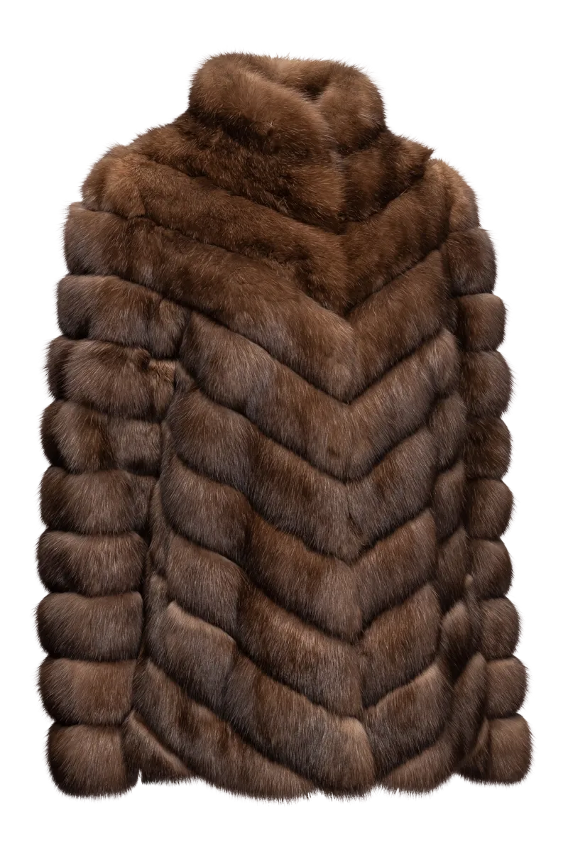 Chevron Natural Russian Sable Fur Jacket