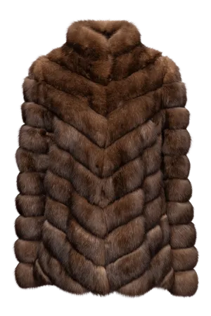 Chevron Natural Russian Sable Fur Jacket