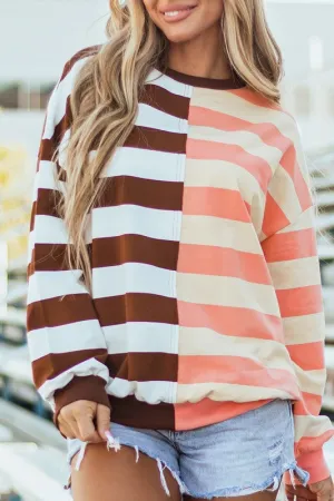 Color Block Drop Shoulder Pullover Sweatshirt