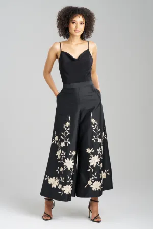 Couture Silk Dupioni Embroidered Palazzo Ankle Pants