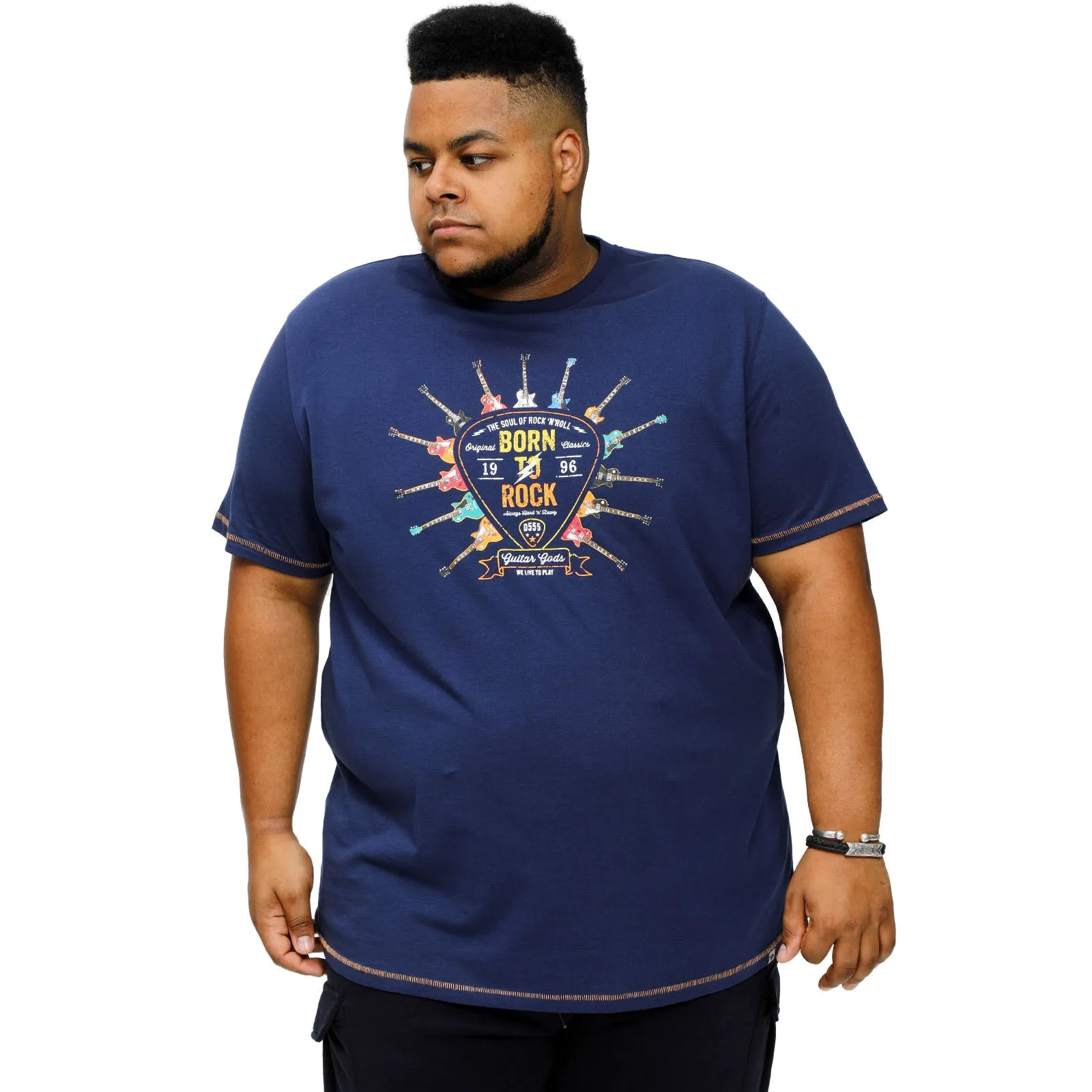 D555 Mens Colin Big & Tall Born To Rock Printed T-Shirt - Navy