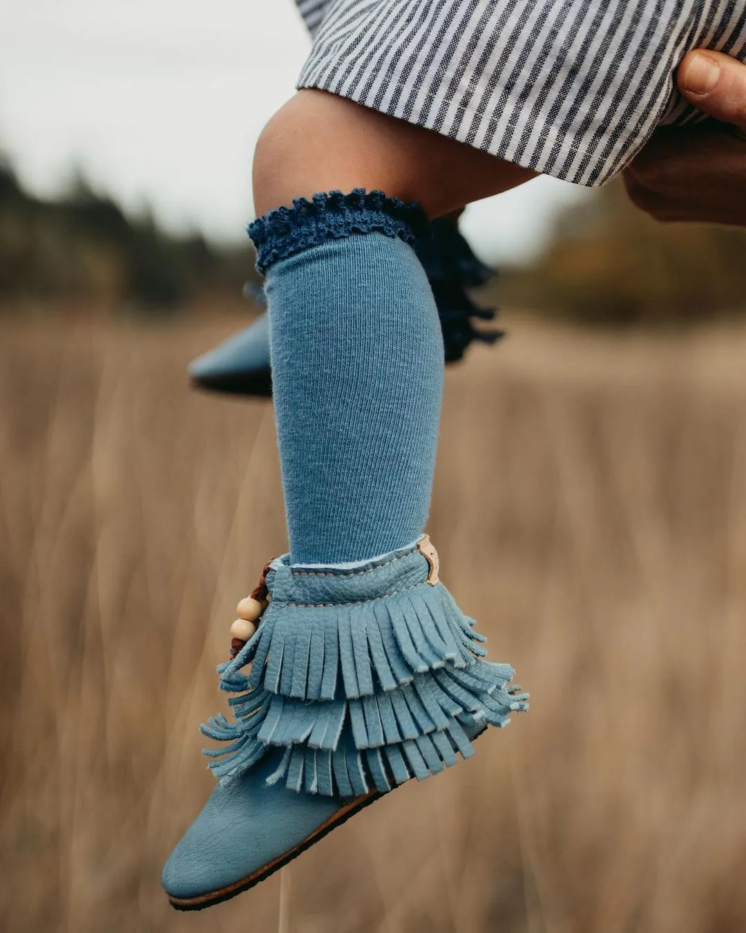 Denim Blue Lace Top Knee Highs