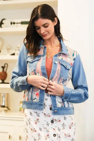 Denim Sheer Cut Multi Color Floral Embroidery Jacket /1-3-1