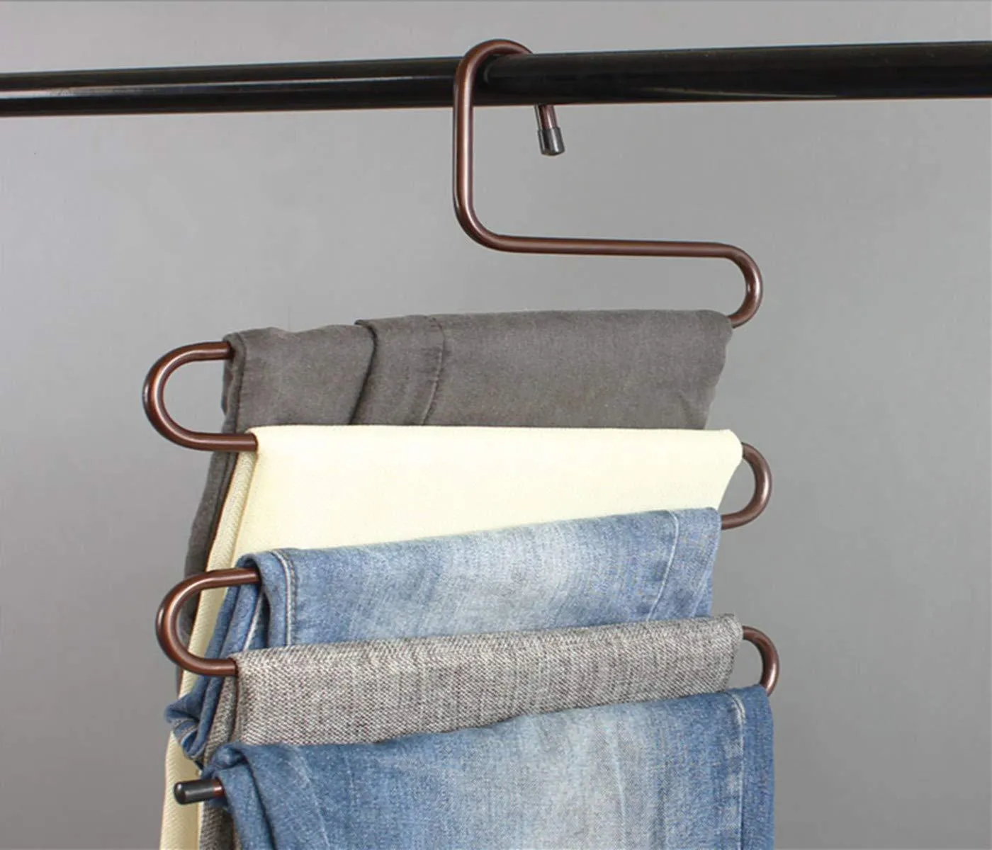 Durable Pants Hangers Clothes Organizer Space Saver Storage Rack for Hanging Jean Trouser Tie Scarf Belt Jewelry Clothing Accessories Brown Pack 2