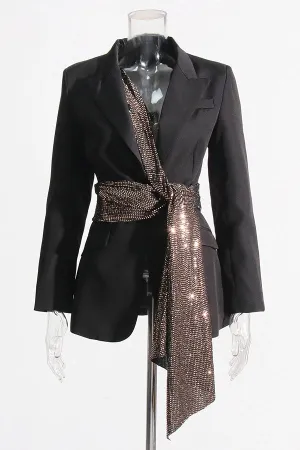 Elegant Glitter Knot Front Blazer