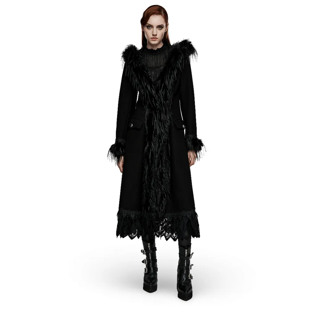 Elegant Gothic Faux Cashmere Lace-Trim Coat