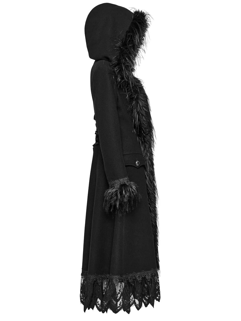 Elegant Gothic Faux Cashmere Lace-Trim Coat