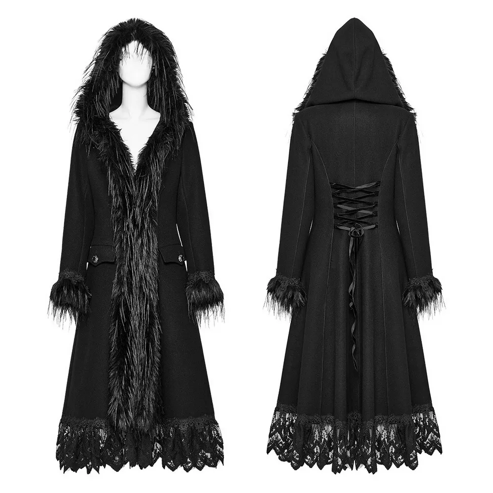 Elegant Gothic Faux Cashmere Lace-Trim Coat