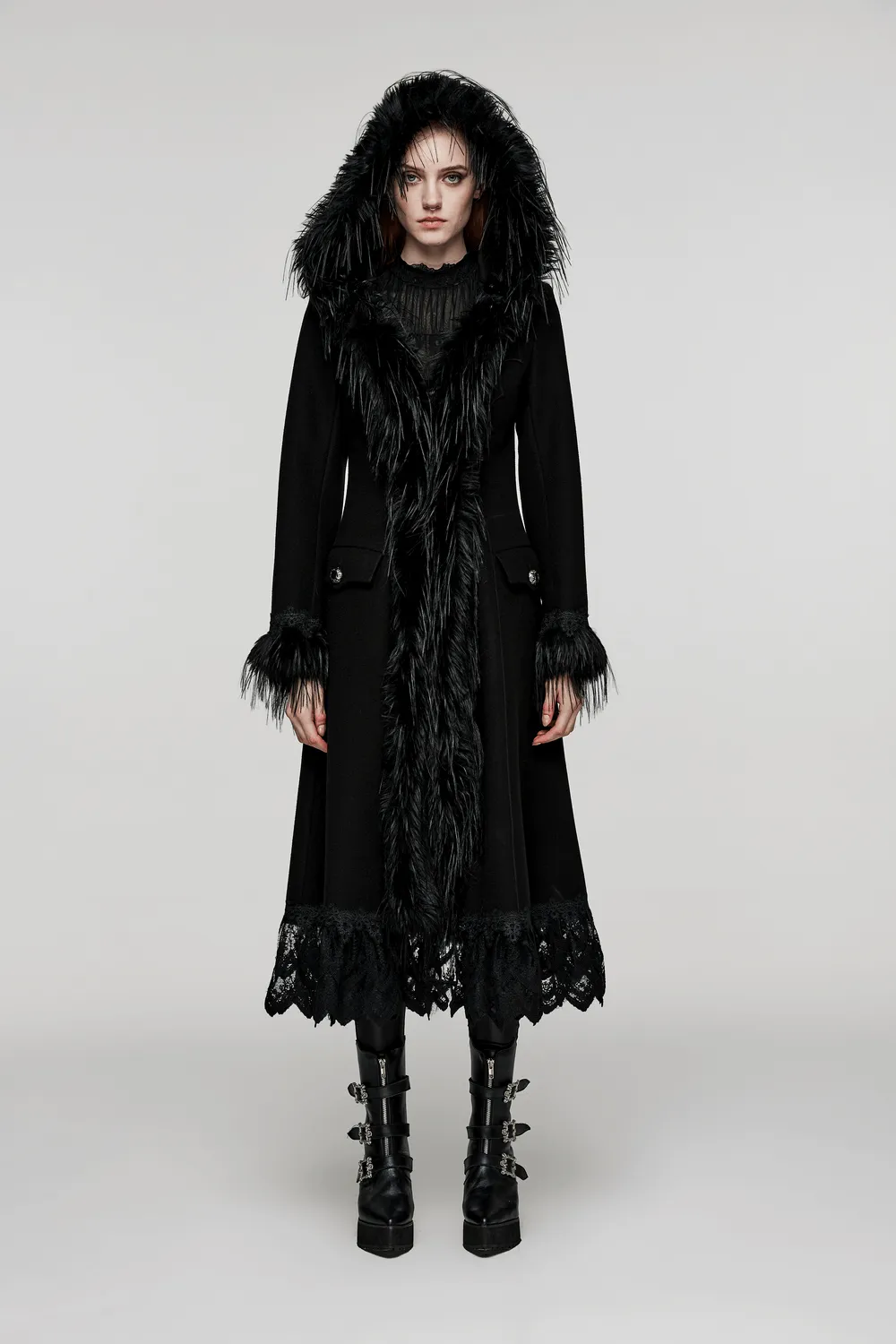 Elegant Gothic Faux Cashmere Lace-Trim Coat