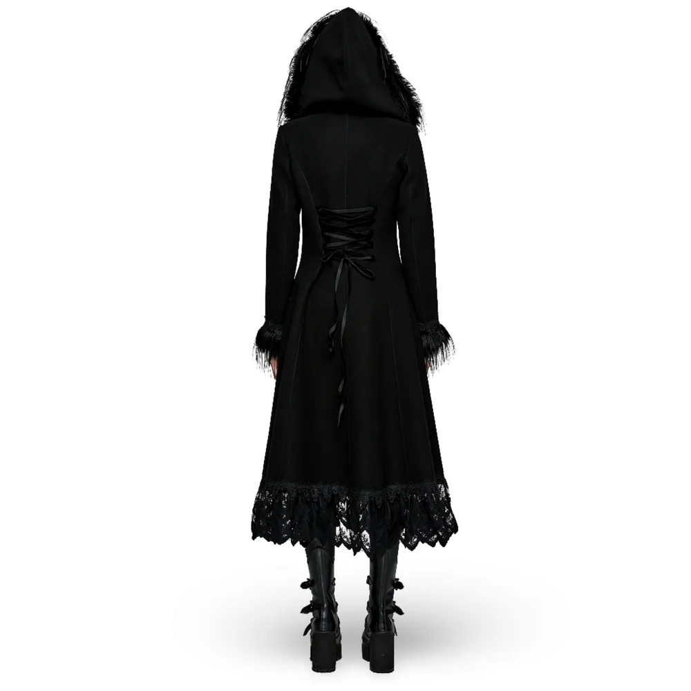 Elegant Gothic Faux Cashmere Lace-Trim Coat