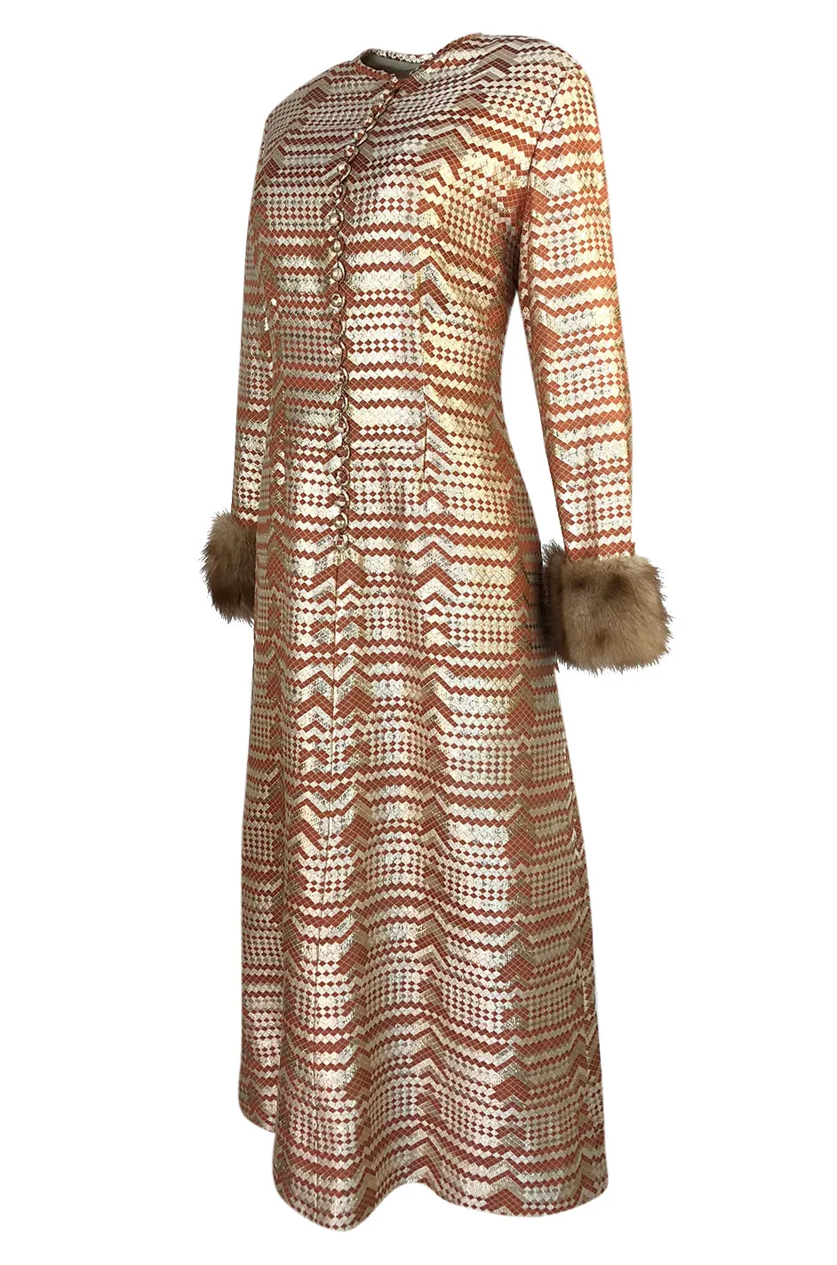 Fall 1968 Oscar de la Renta Metallic Gold Silk Brocade Caftan Dress