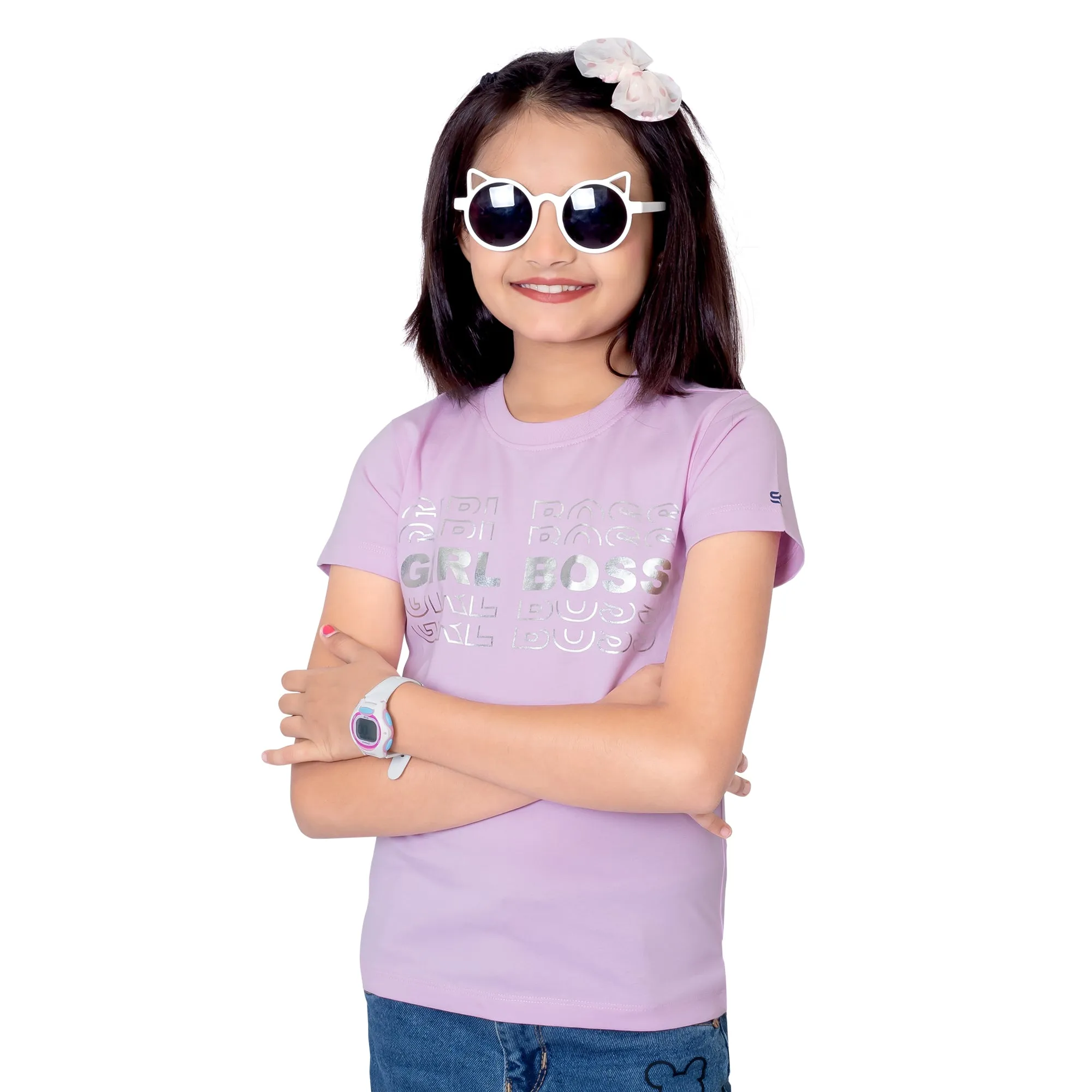 Girls Pink Round Neck T-Shirt