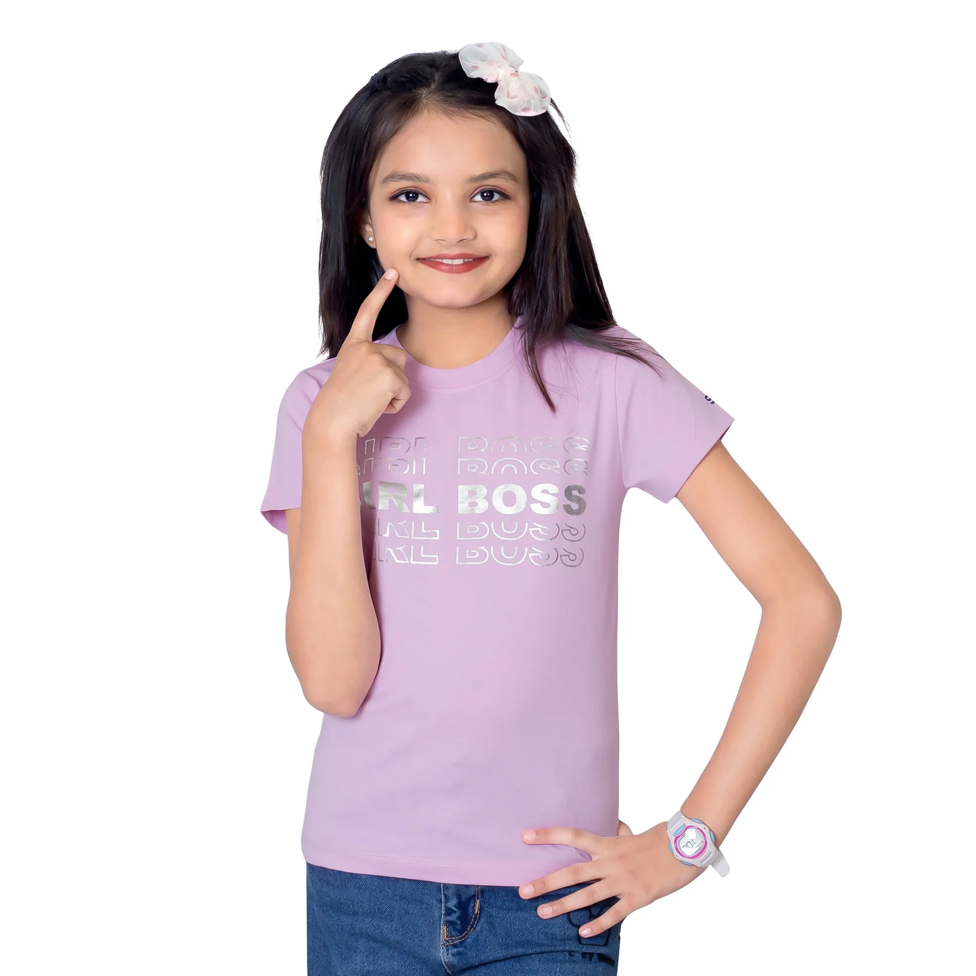 Girls Pink Round Neck T-Shirt