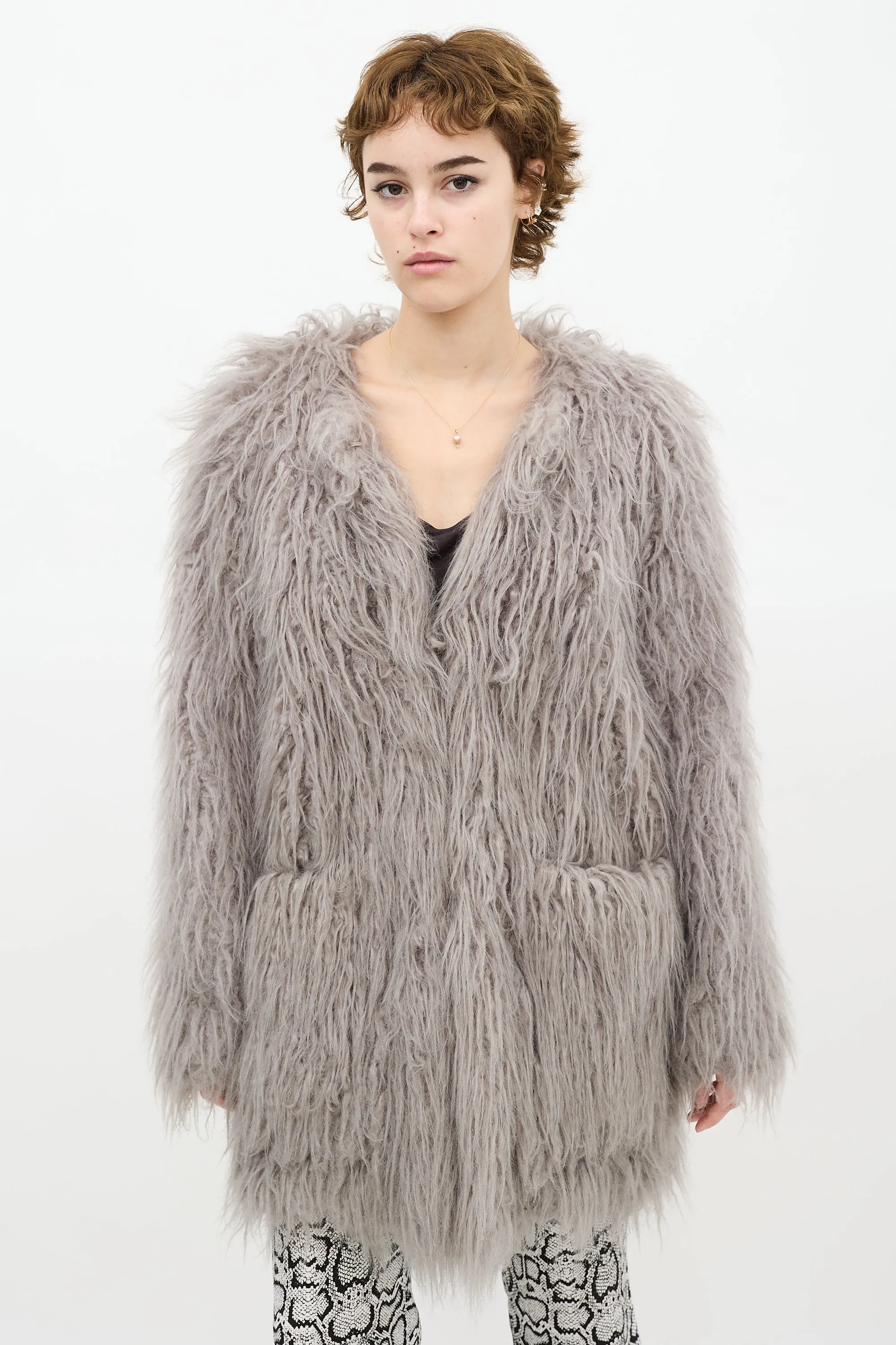 Grey Faux Fur Coat