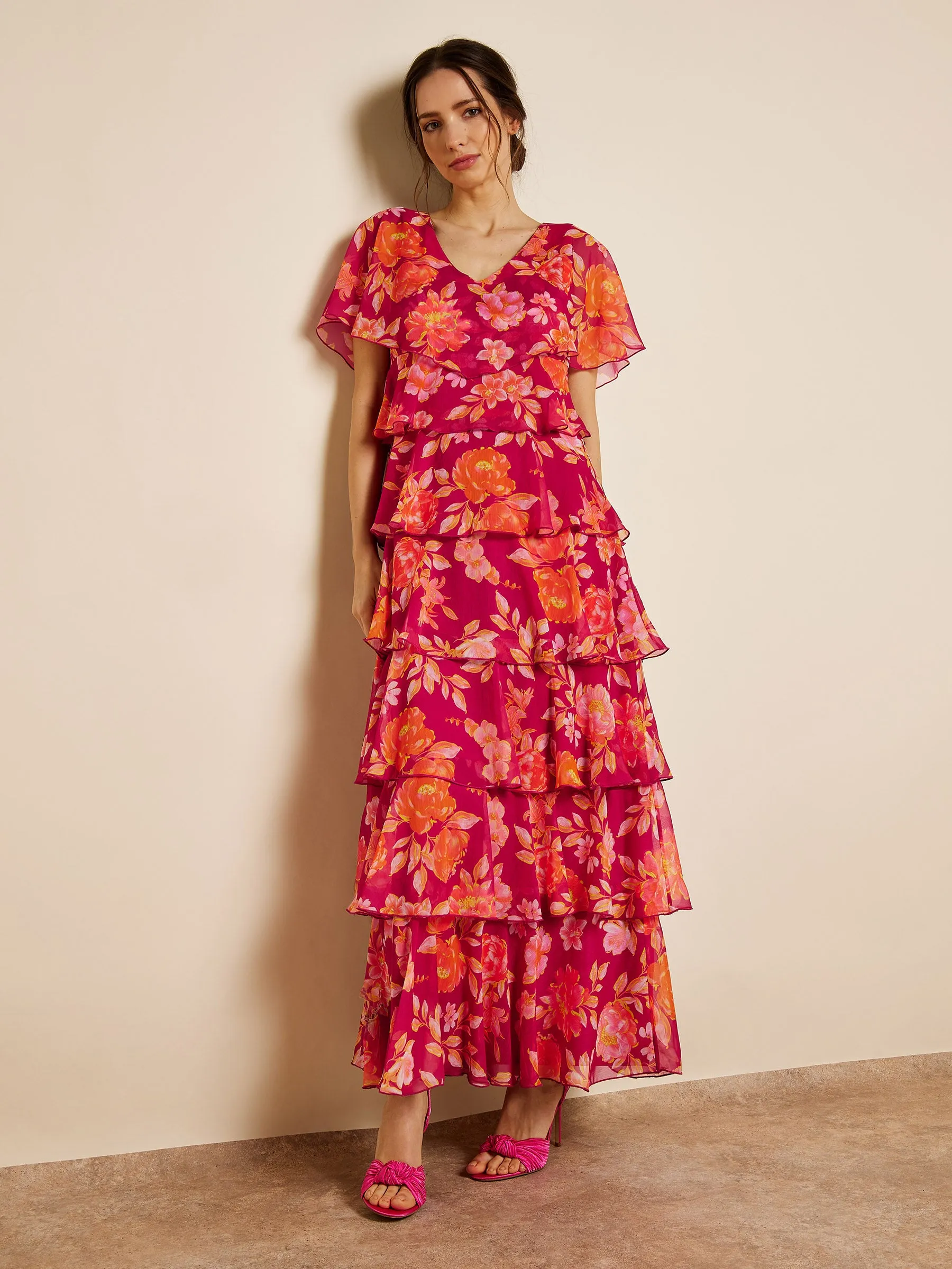 GWD Tropic Ruffle Tiered Floral Print Maxi Dress