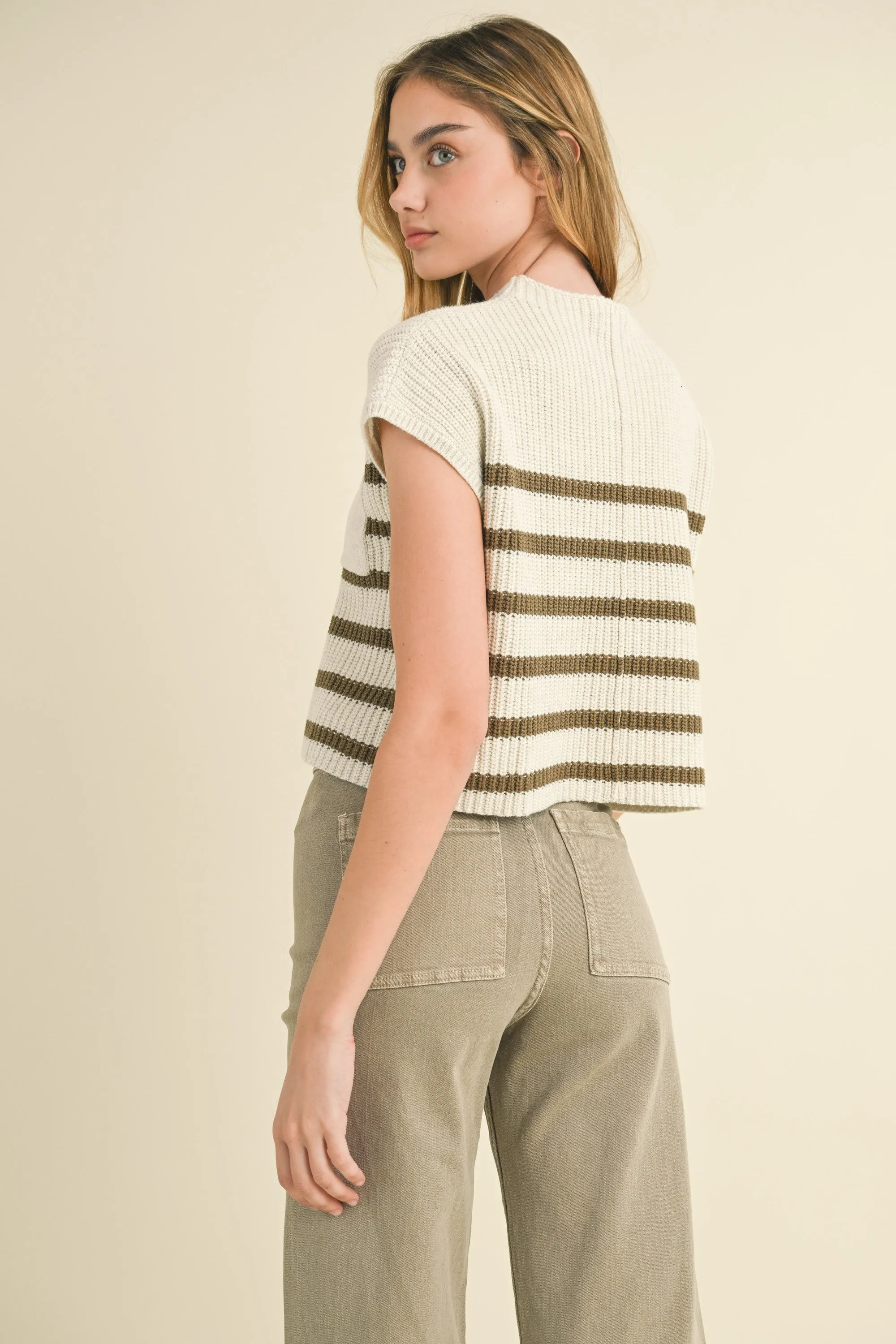 Half Mock Neck Striped Knit Top