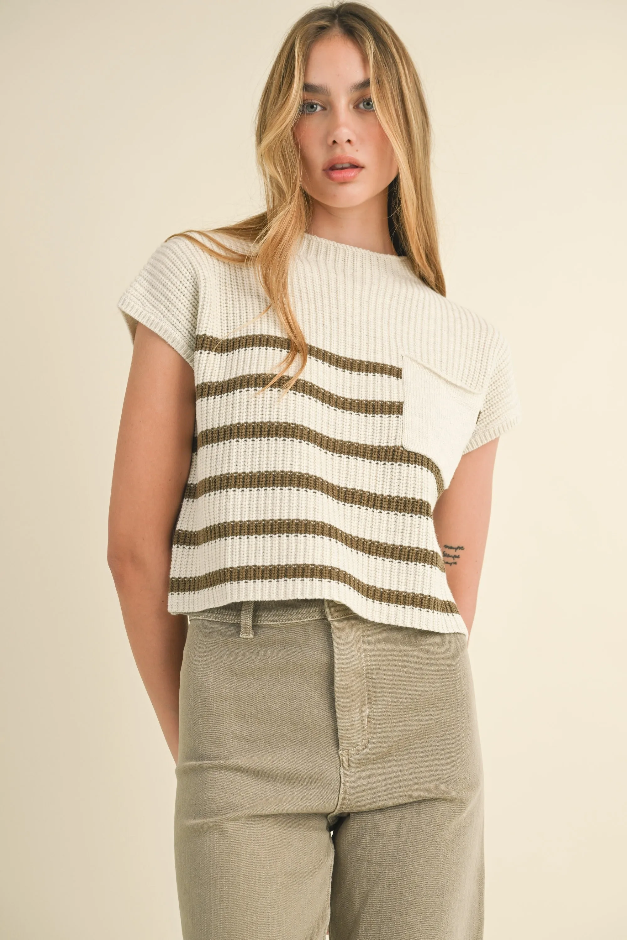 Half Mock Neck Striped Knit Top