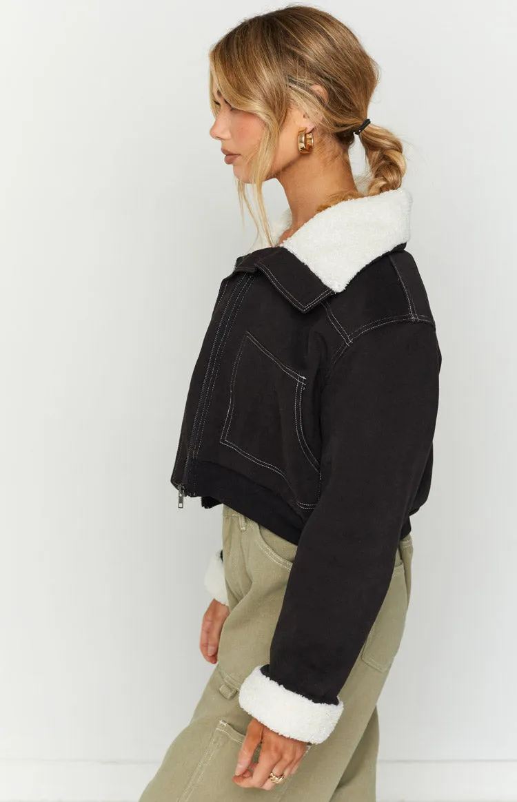 Indy Black Denim Sherpa Jacket