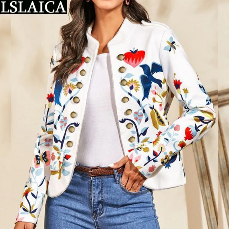 Joskaa Women Coat Doule Breasted Decorated Long Sleeve Blazer Women Casual Printed Fashion Elegant Female Blazer