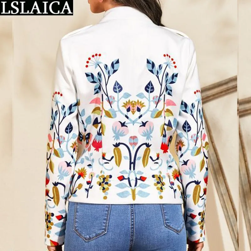 Joskaa Women Coat Doule Breasted Decorated Long Sleeve Blazer Women Casual Printed Fashion Elegant Female Blazer