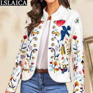 Joskaa Women Coat Doule Breasted Decorated Long Sleeve Blazer Women Casual Printed Fashion Elegant Female Blazer