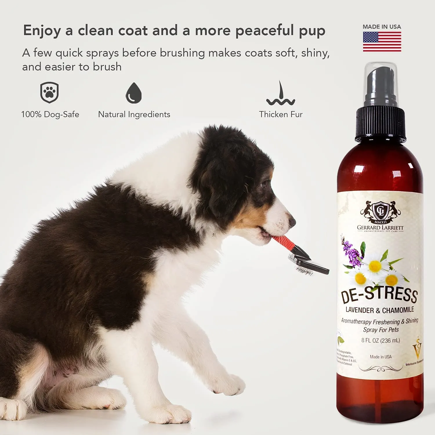 Lavender & Chamomile Aromatherapy Freshening & Shining Spray for Pets, Dog Grooming Spray & Pet Odor Eliminator - 8 fl oz (236 ml)