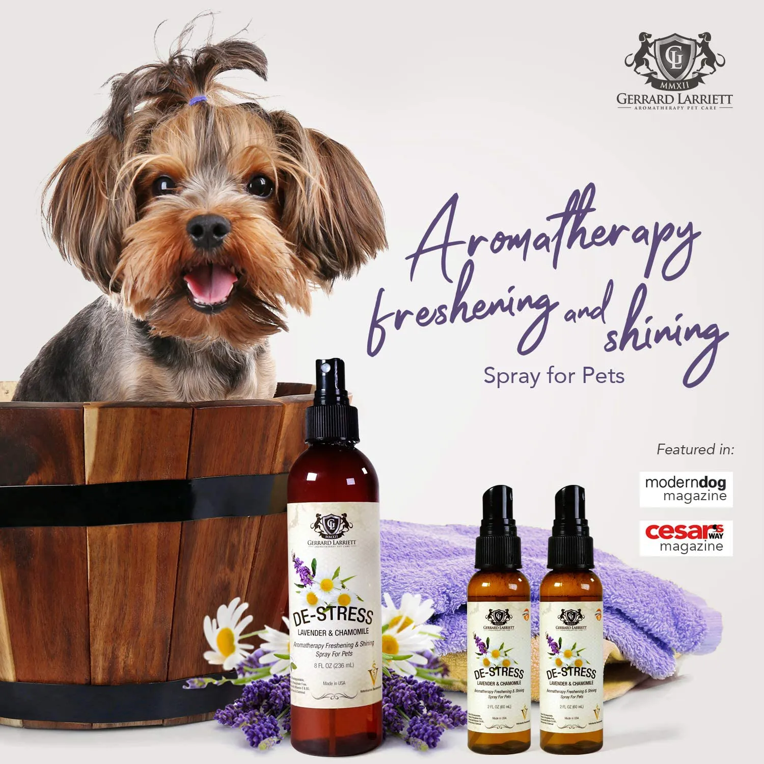 Lavender & Chamomile Aromatherapy Freshening & Shining Spray for Pets, Dog Grooming Spray & Pet Odor Eliminator - 8 fl oz (236 ml)