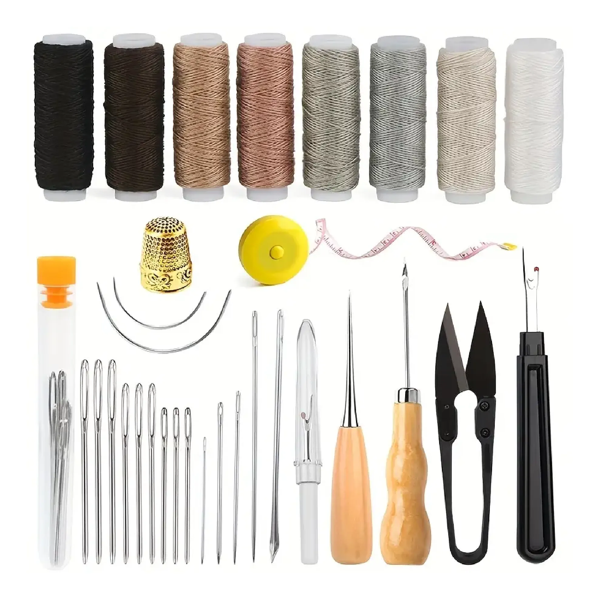 Leather Craft Tool Kit For Shoes Sofa Tent Carpet Leather Craft DIY，Upholstery Repair Sewing Kit Heavy Duty Sewing Kit With Sewing Awl, Seam Ripper, Hand Sewing Stitching Needles, Sewing Thread