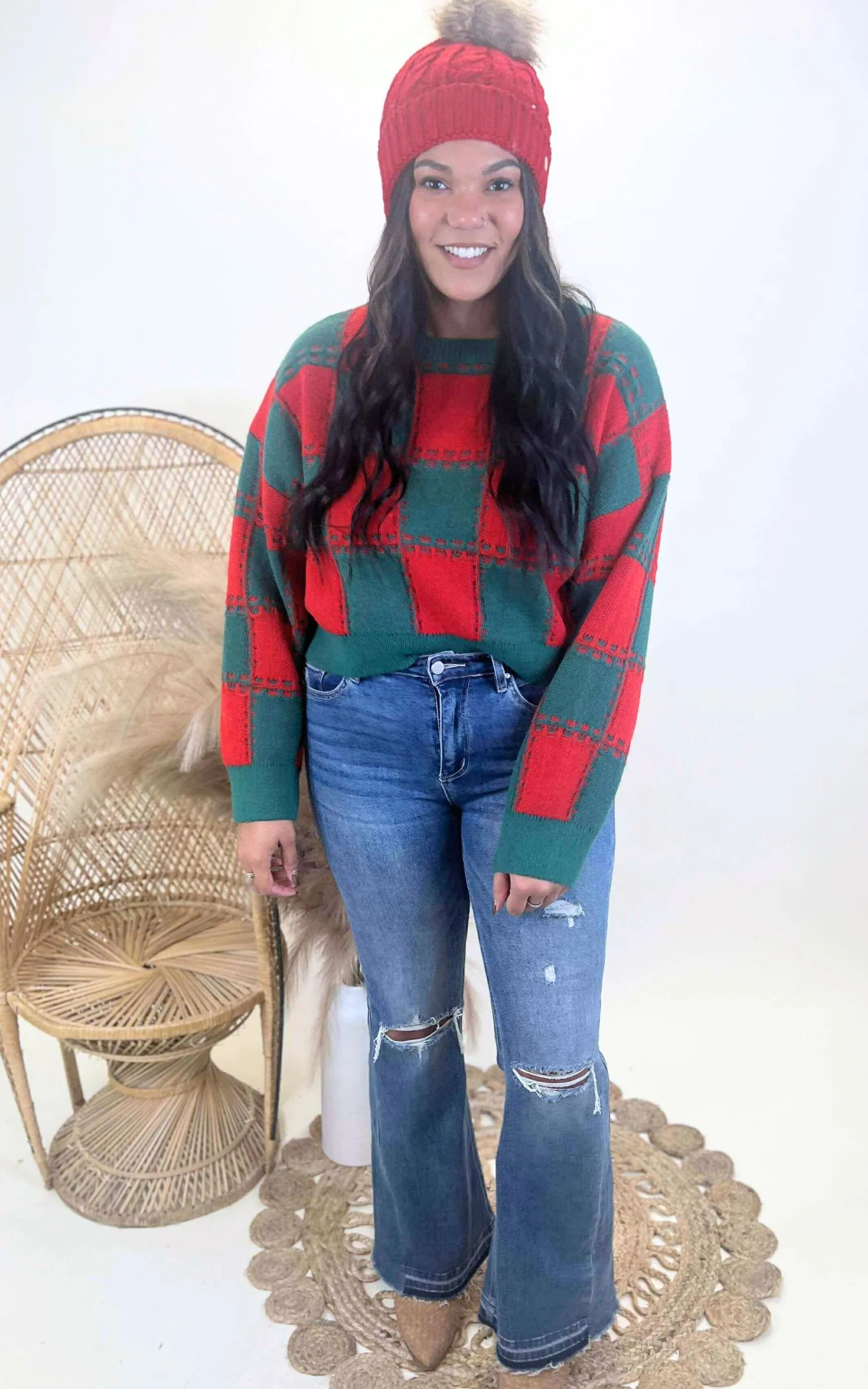 Lets Get Festive Square Knit Pattern Sweatshirt