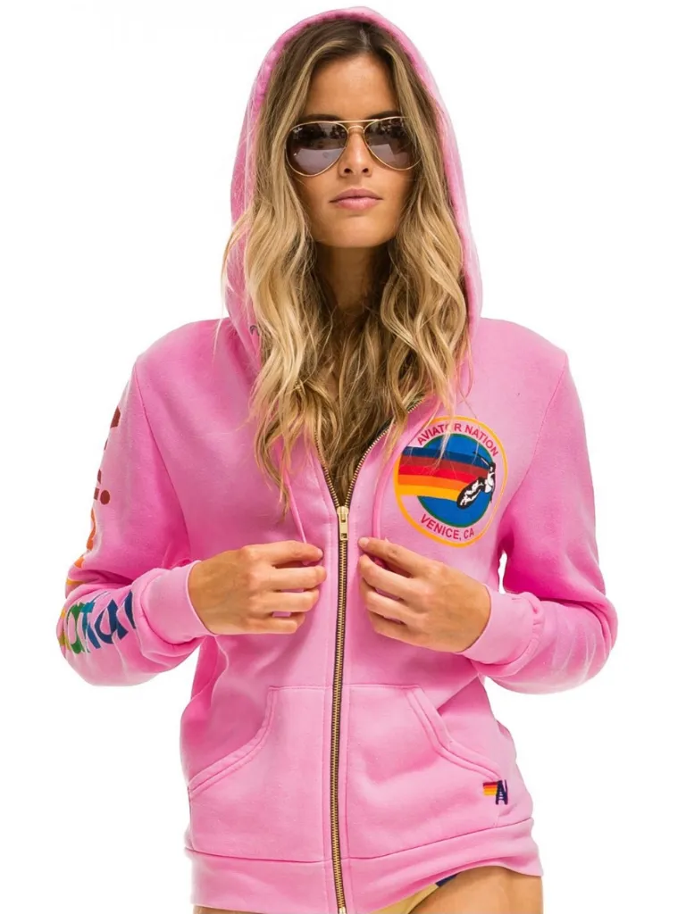 Logo Zip Hoodie Neon Pink Miami