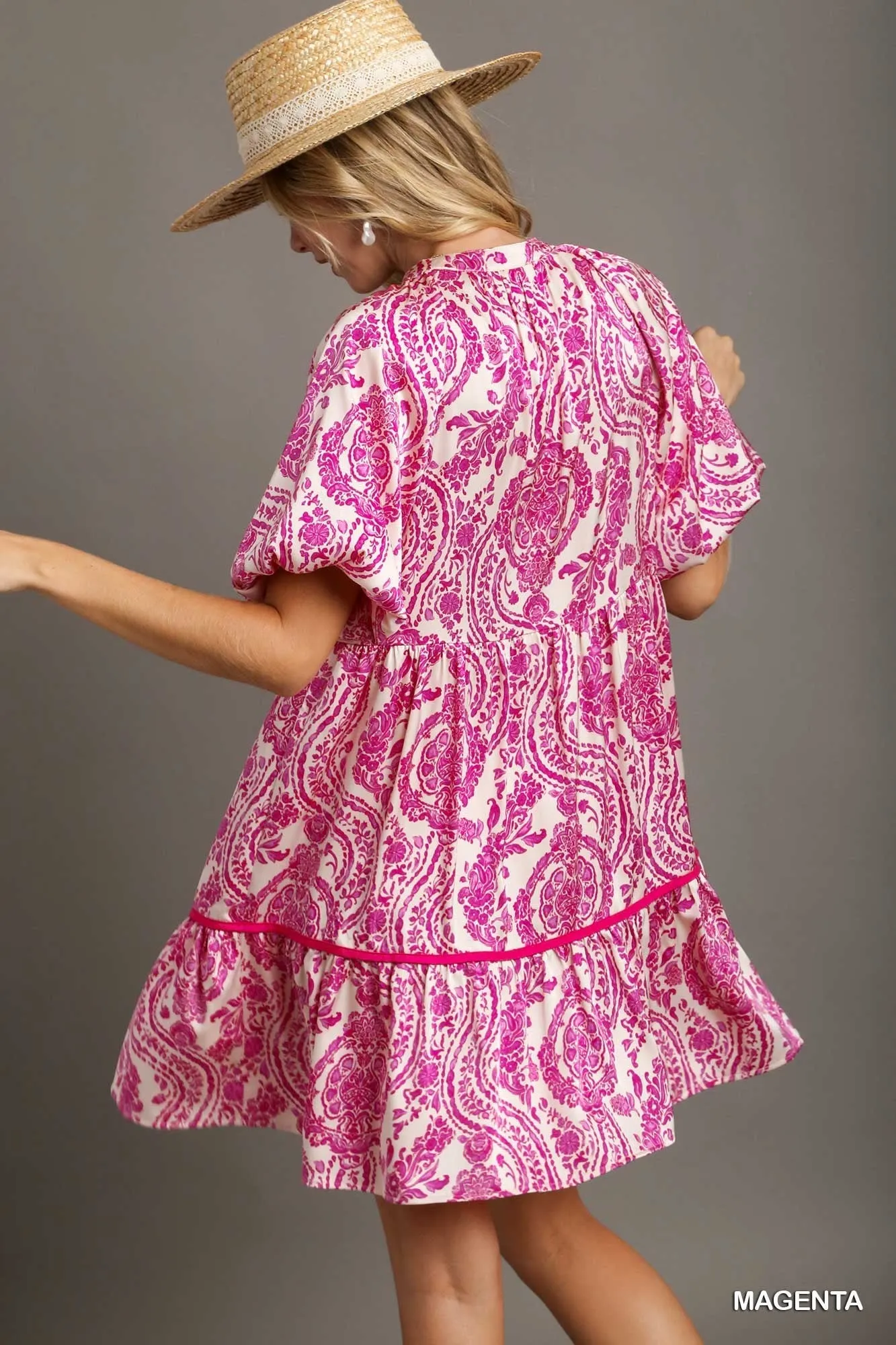 Magenta & White Paisley A-Line Dress