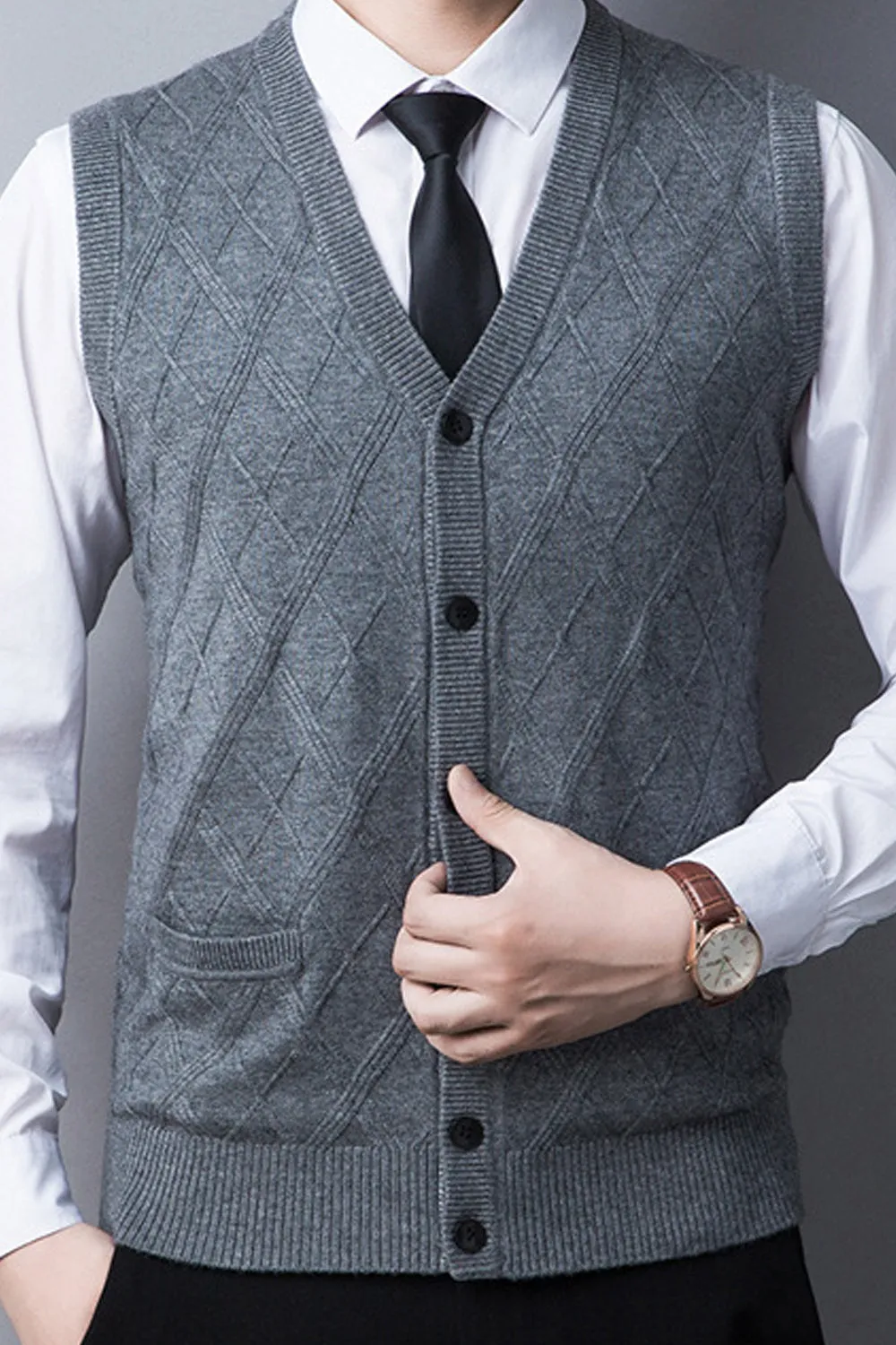 Men Elegant Button Down Sleeveless Warm Vest Cardigan - MC89322