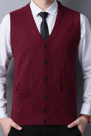 Men Elegant Button Down Sleeveless Warm Vest Cardigan - MC89322