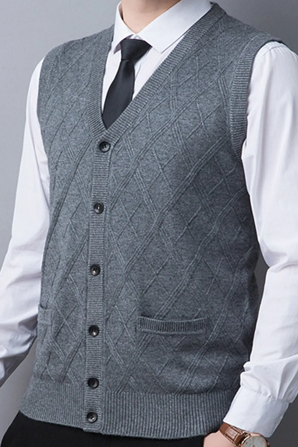 Men Elegant Button Down Sleeveless Warm Vest Cardigan - MC89322