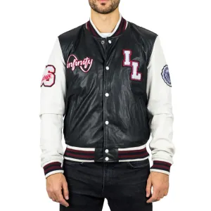 Men's Black Leather Letterman Bomber Jacket