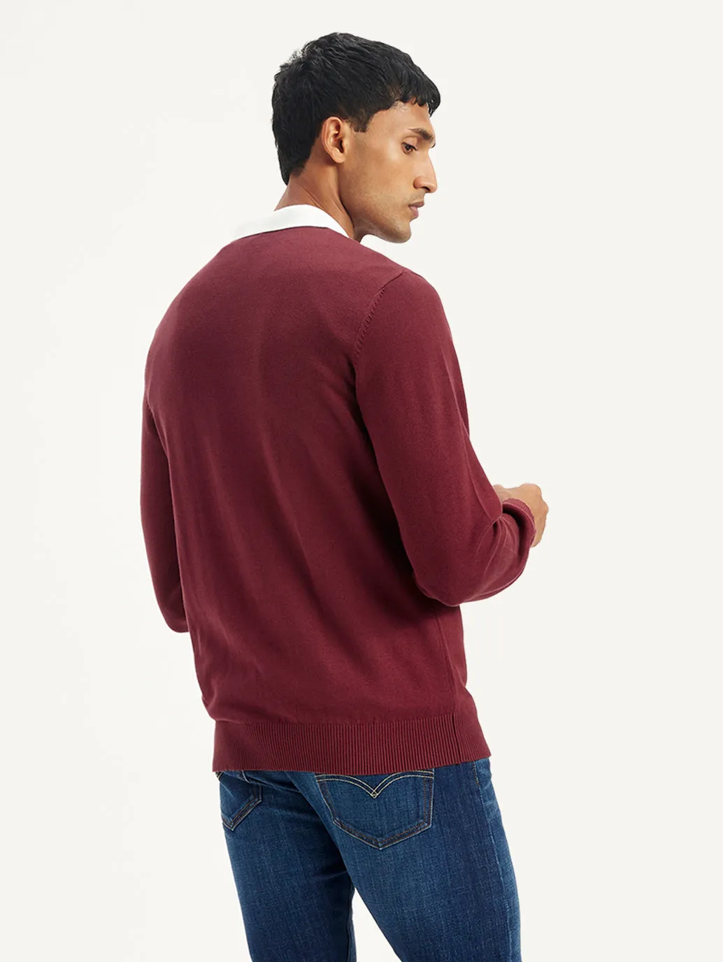 Men's Graphic Print Maroon Crew Neck Sweater