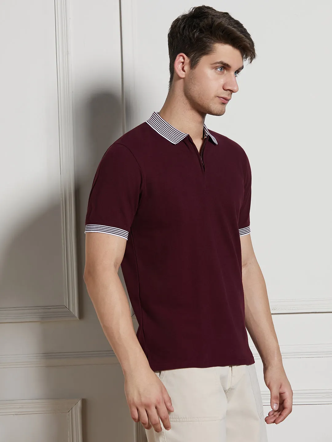 Men's Rust Cotton Regular Fit Polo T-Shirt