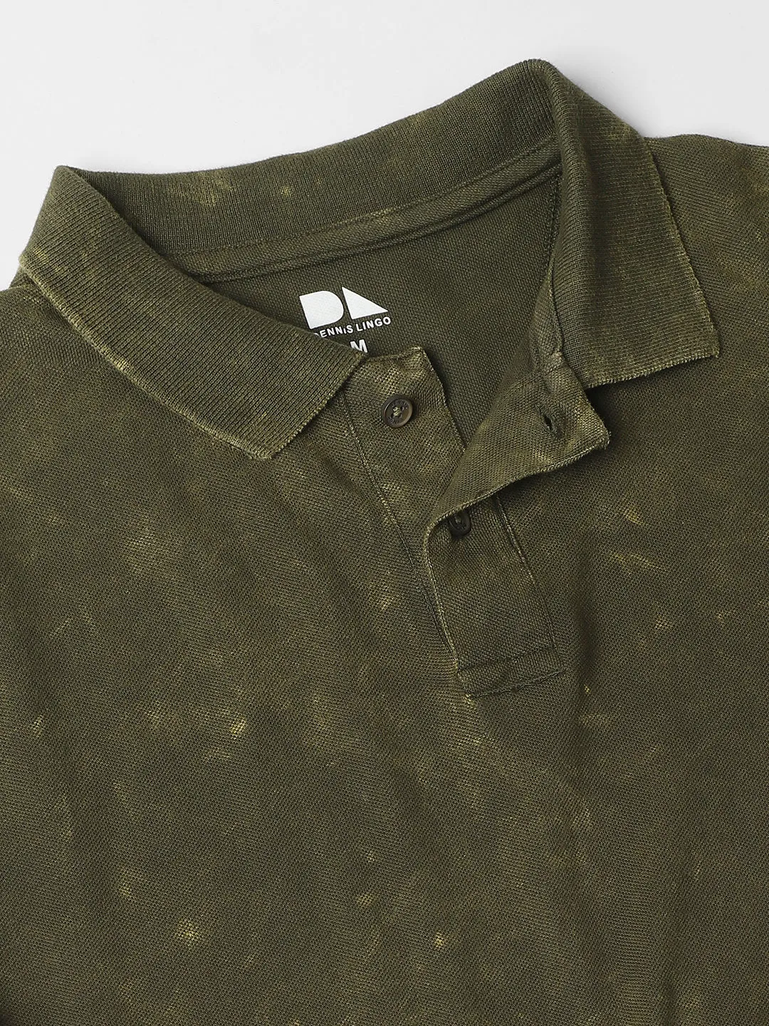 Men's Spread Collar Regular Fit Washed Effect Olive Polo T-Shirt