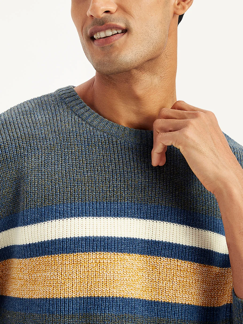 Men's Striped Grey Crew Neck Sweater