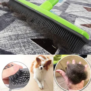 Miracle Broom 3-in-1 Bristles Sweeper Squeegee Scratch Free Bristle Broom for Pet Cat Dog Hair Carpet Hardwood Windows