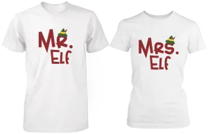 Mr Elf & Mrs Elf White Matching Couple Shirts (Set)