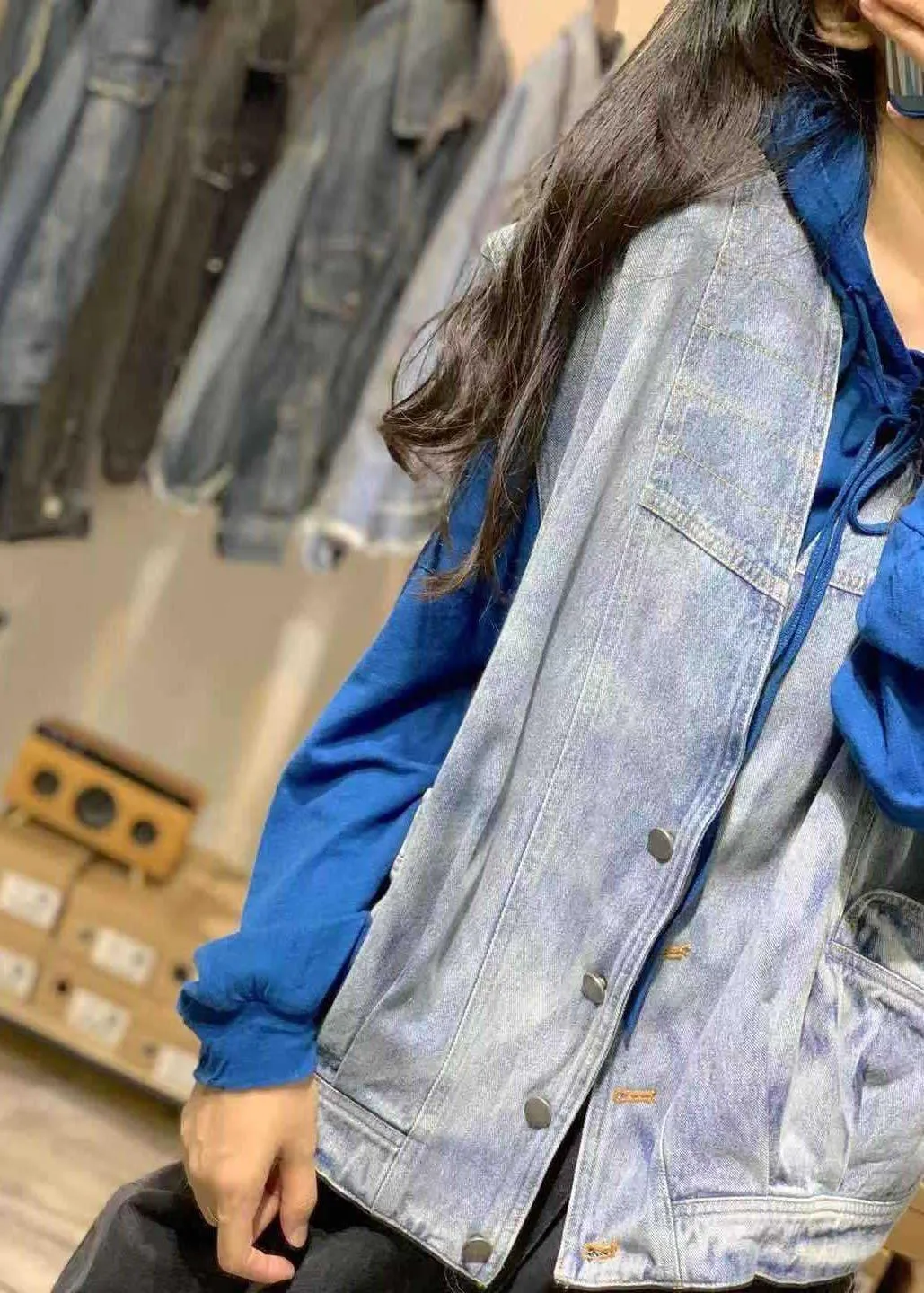 Natural sleeveless cotton clothes For Women Shirts denim blue v neck shirts fall