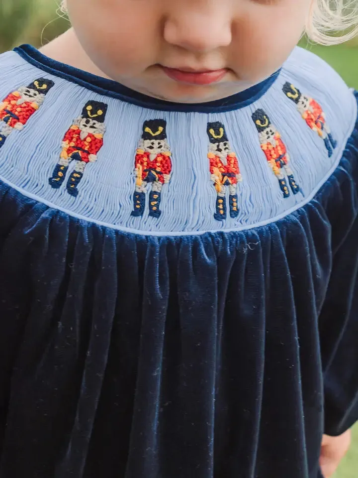 NAVY VELVET SMOCKED NUTCRACKER DRESS